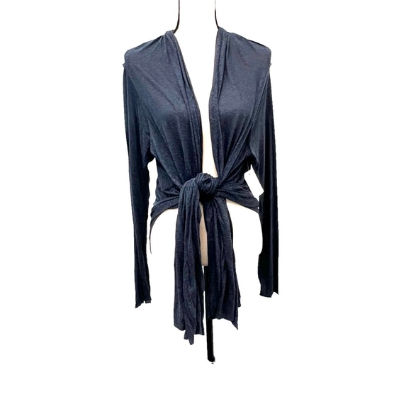 CUT25 BY YIGAL AZROUEL DENIM BLUE SILK/VISCOSE OPEN ASYMMETRICAL CARDIGAN - Picture 11 of 16